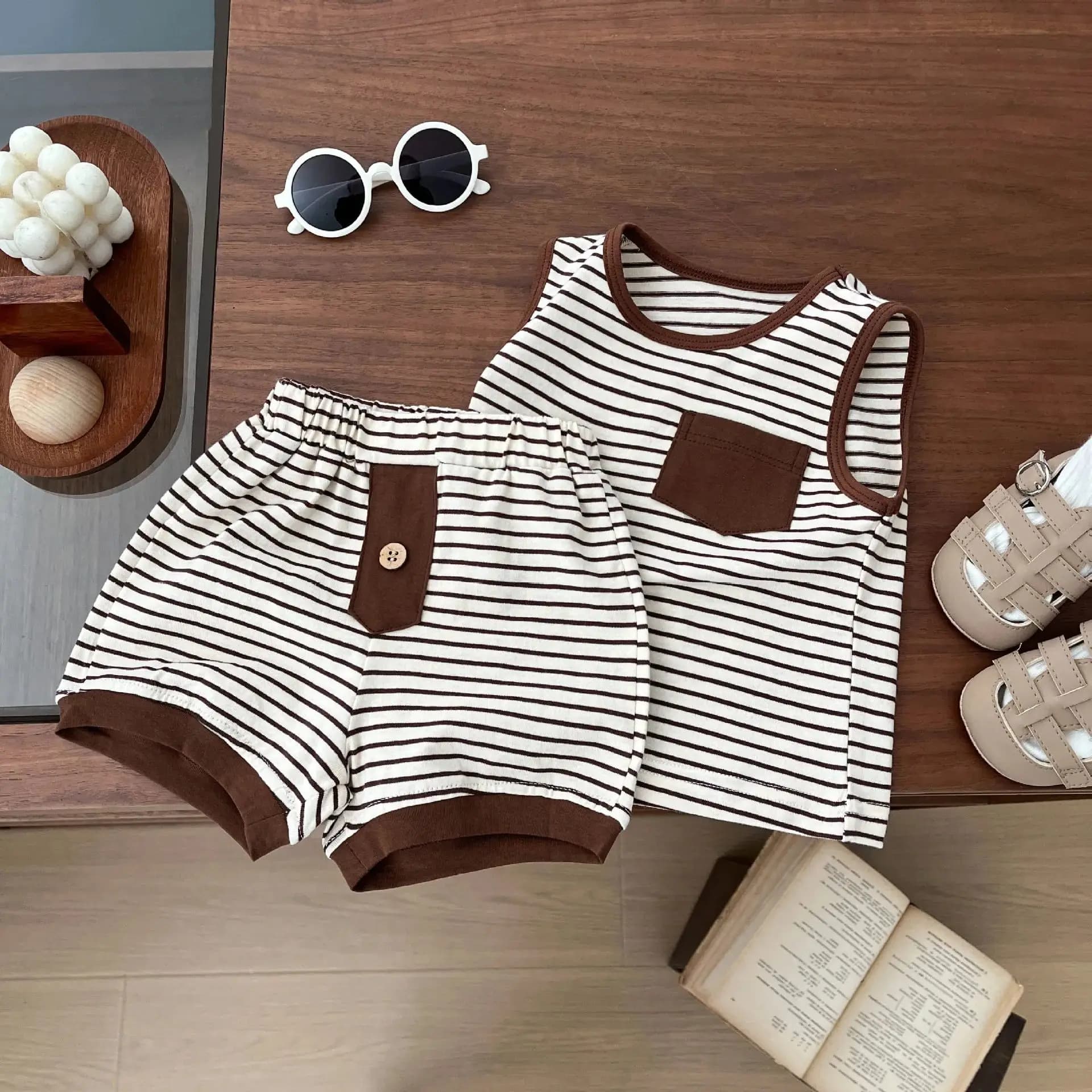 Kids Striped Two Piece Summer Outfit Set