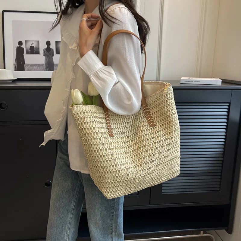 Hand-woven Women's Shoulder Handbag Bohemian 2025 Summer Fashion Straw Beach Tote Bag Travel Shopper Weaving Shopping Bags