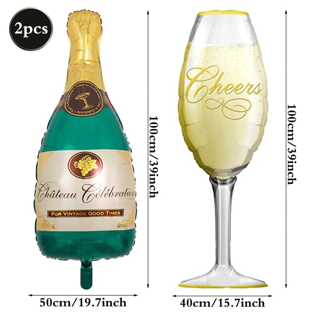 Adult Birthday Party Decor Large Champagne Foil Balloons Beer Mug Helium Globos for Men Women Black Gold Happy Birthday Banner