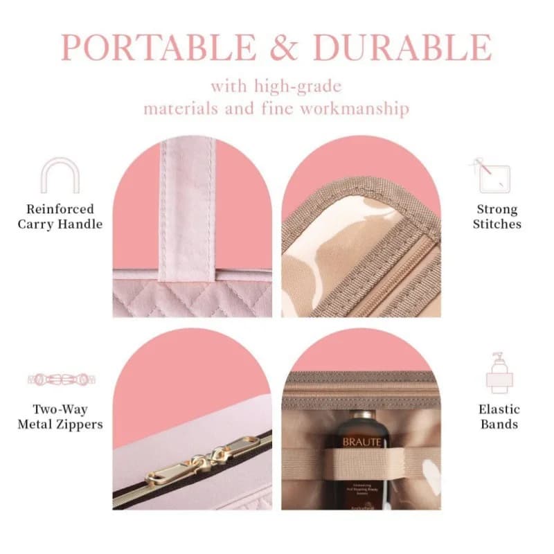 Toiletry Bag Travel Bag with Hanging Hook, Water-resistant Makeup Cosmetic Bag Travel Organizer for Accessories, Shampoo,