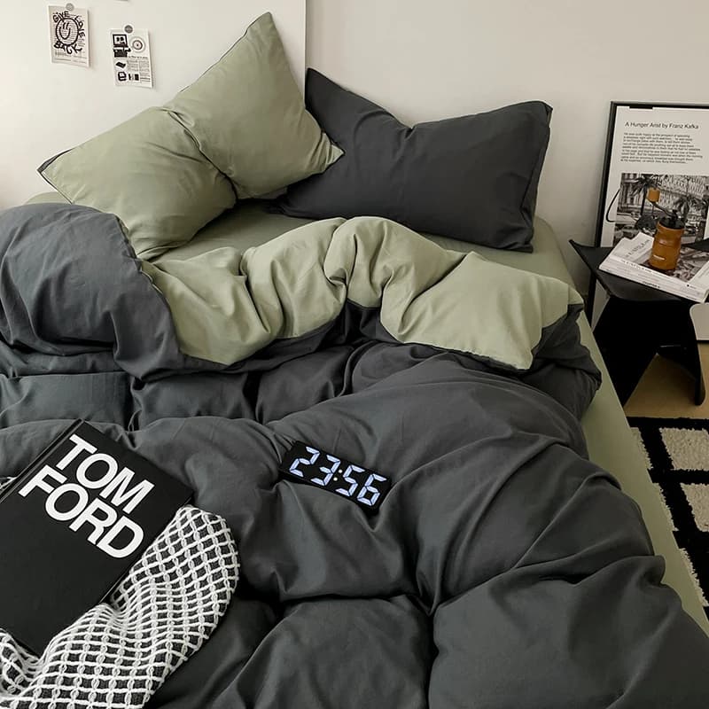 Japanese Bedding Set Solid Polyester AB Side Duvet Cover+Sheet +Pillowcase All Season Home Bed Linens Drop Shipping Full King