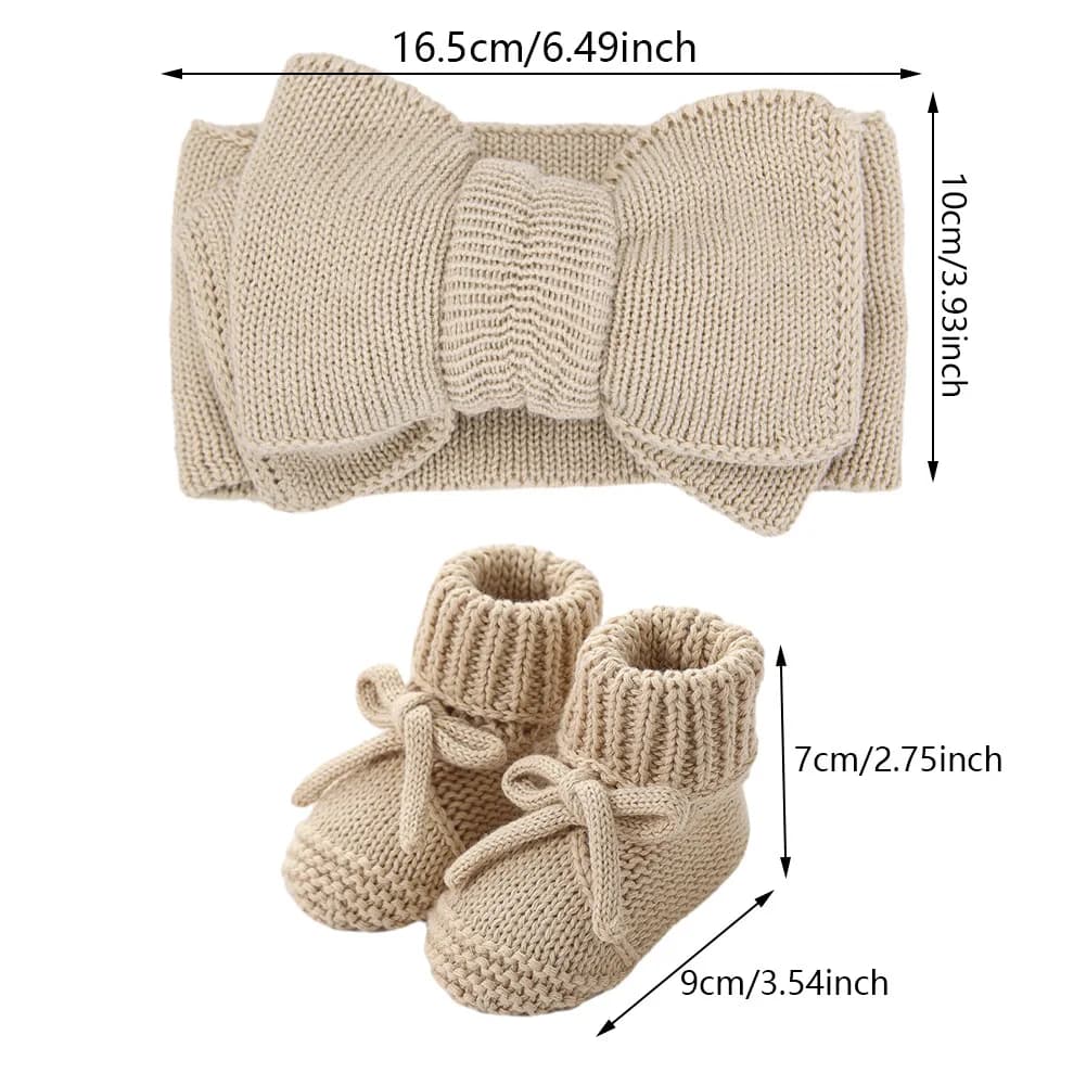 Baby Knitted Headband and Anti-Slip Crawling Socks Set