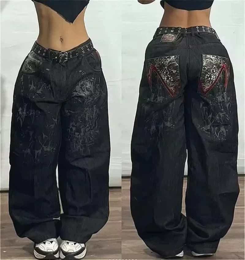 Women's High-Waist Straight-Leg Embroidered Denim