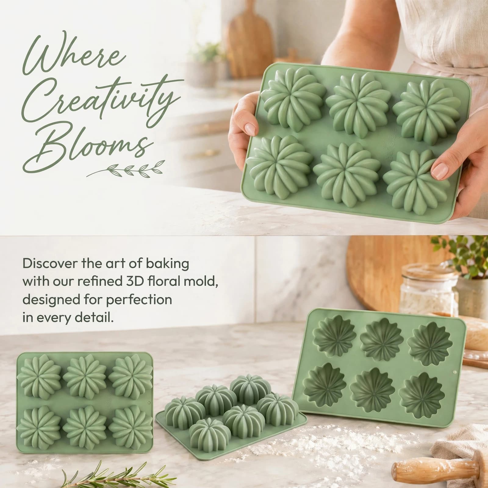 Silicone Flower Baking Mold, 6-Cavity