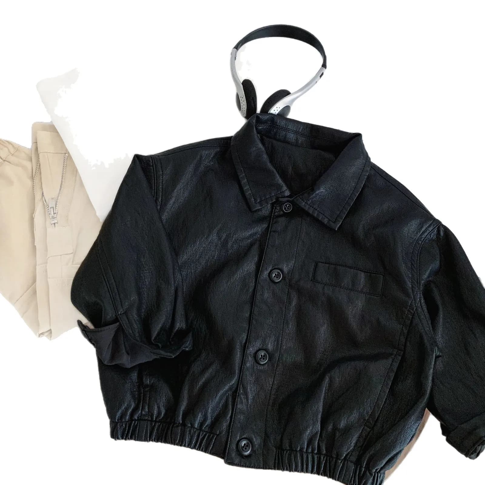 Boy's Single Breasted Leather Jacket