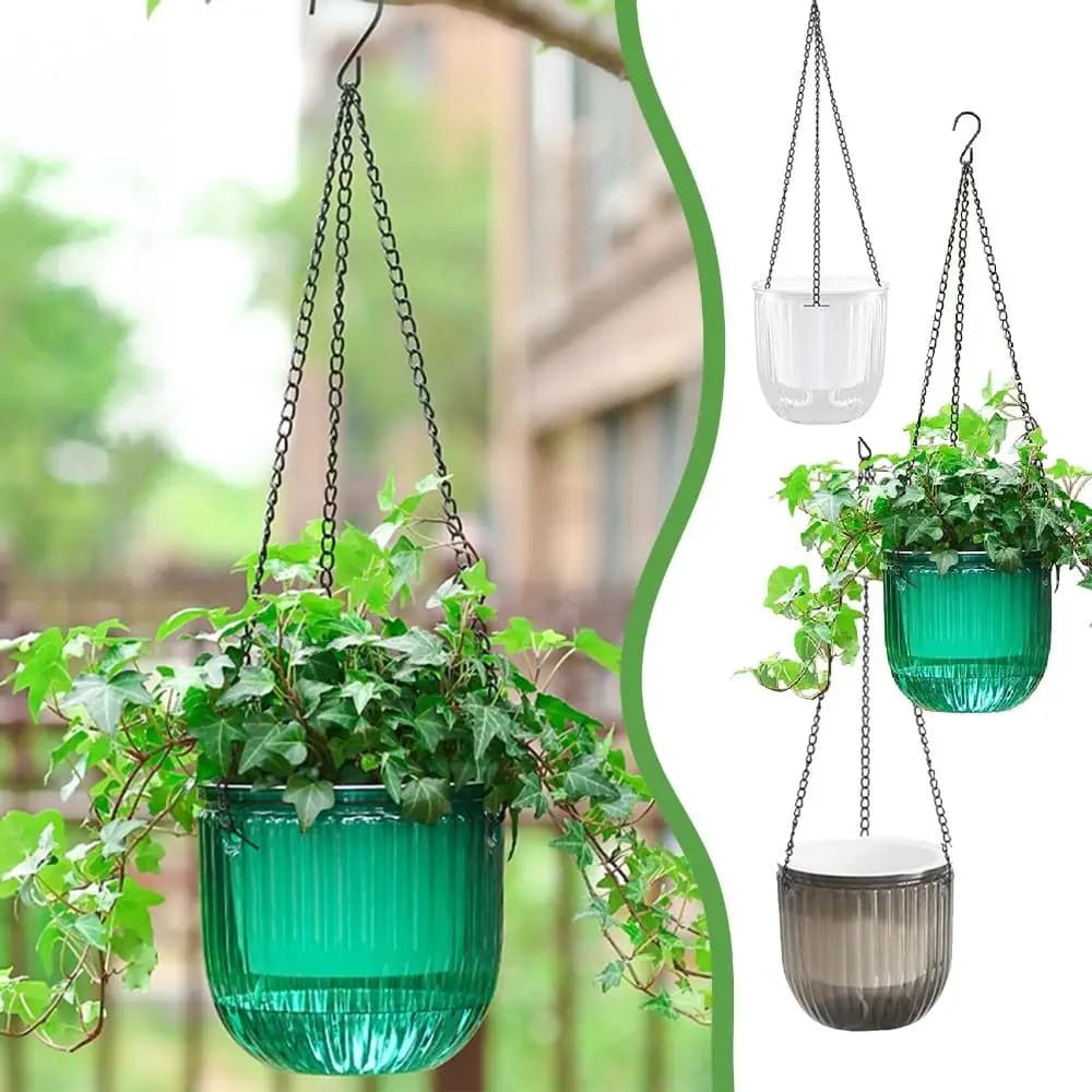 Garden Decoration Self-watering Flower Pot Plant with Drainage Holes Hanging Flower Pots with Chain Lazy Planter Home Decor