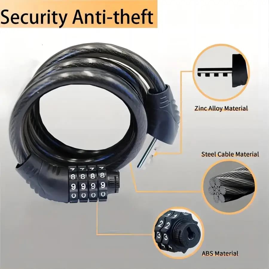 4-Digit Resettable Coil Cable Bike Lock