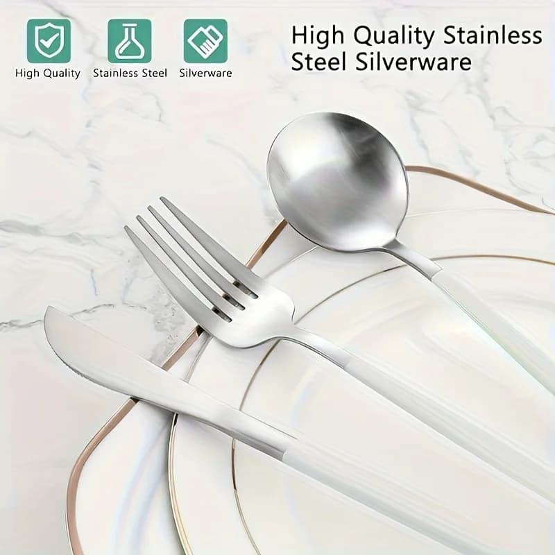 30-Piece Silver White Silverware Set for 6