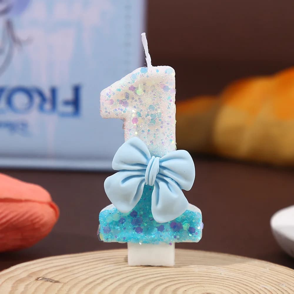 Light Blue Bow Number Candles