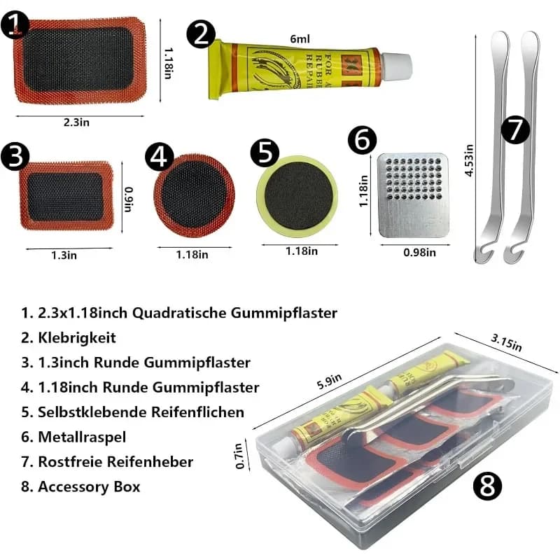 Bike Tire Repair Kit with Patches and Levers