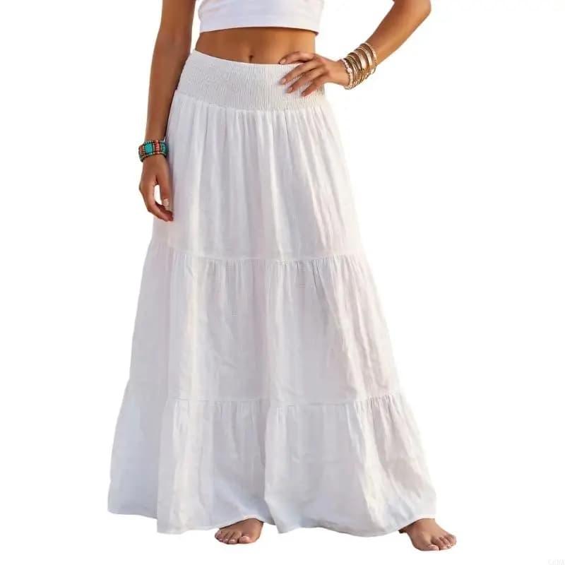 Women's Full Length Maxi Skirt with Shirred Waist