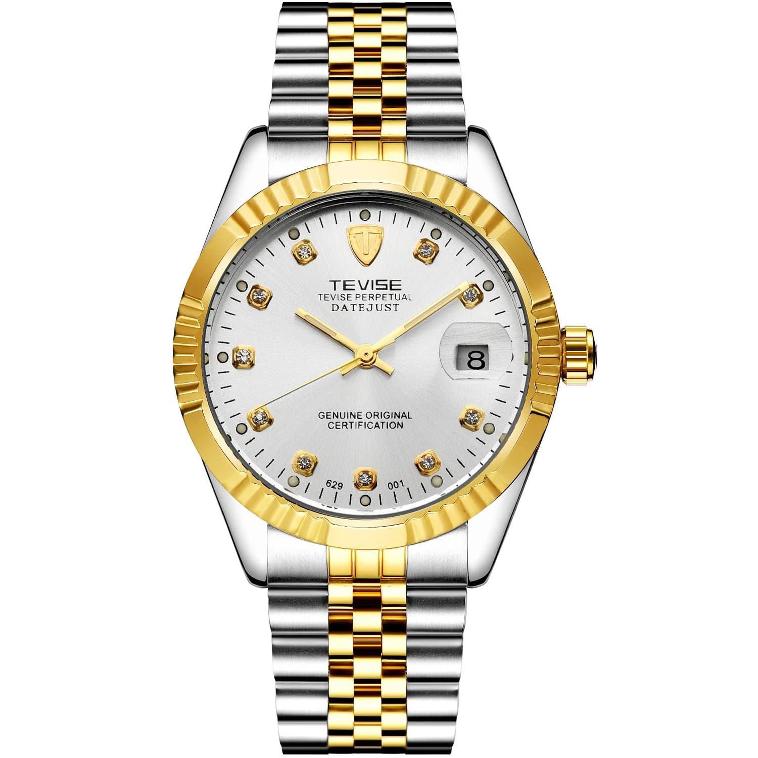 TEVISE  Automatic Mechanical Watch for Men with Date Stainless Steel Diamond Fashion Business Casual Watch Waterproof