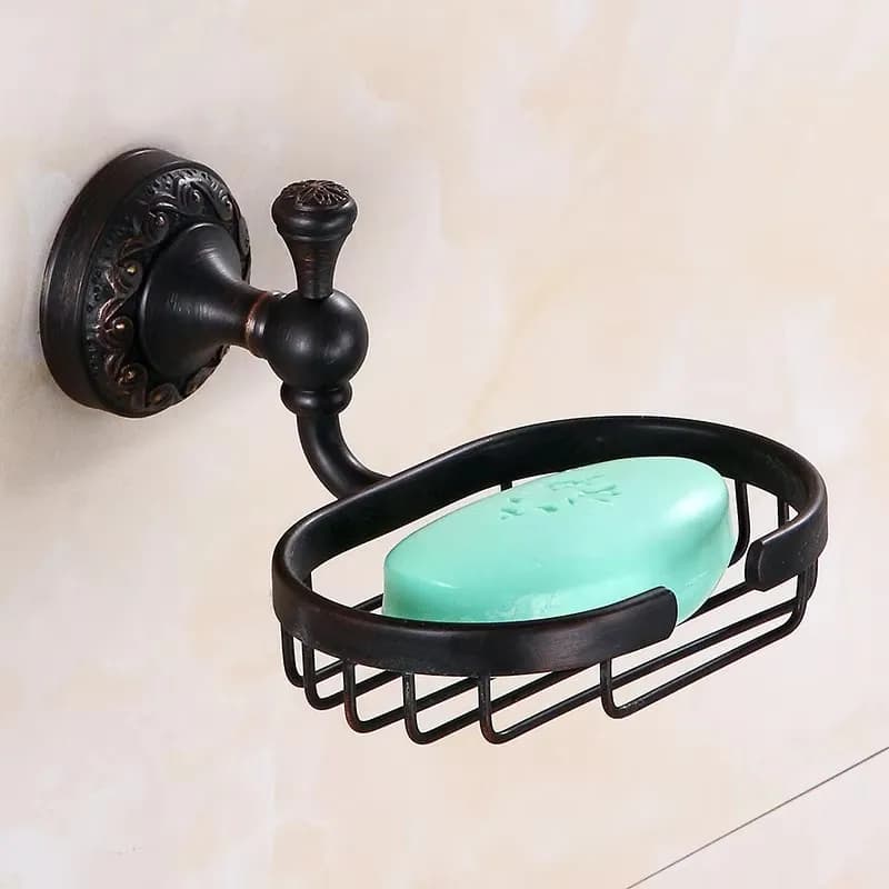 Bathroom Accessories Black Ancient Carved Toilet Brush Holder Solid Brass Bath Hardware Sets Soap Dish Retro Basket Paper Holder