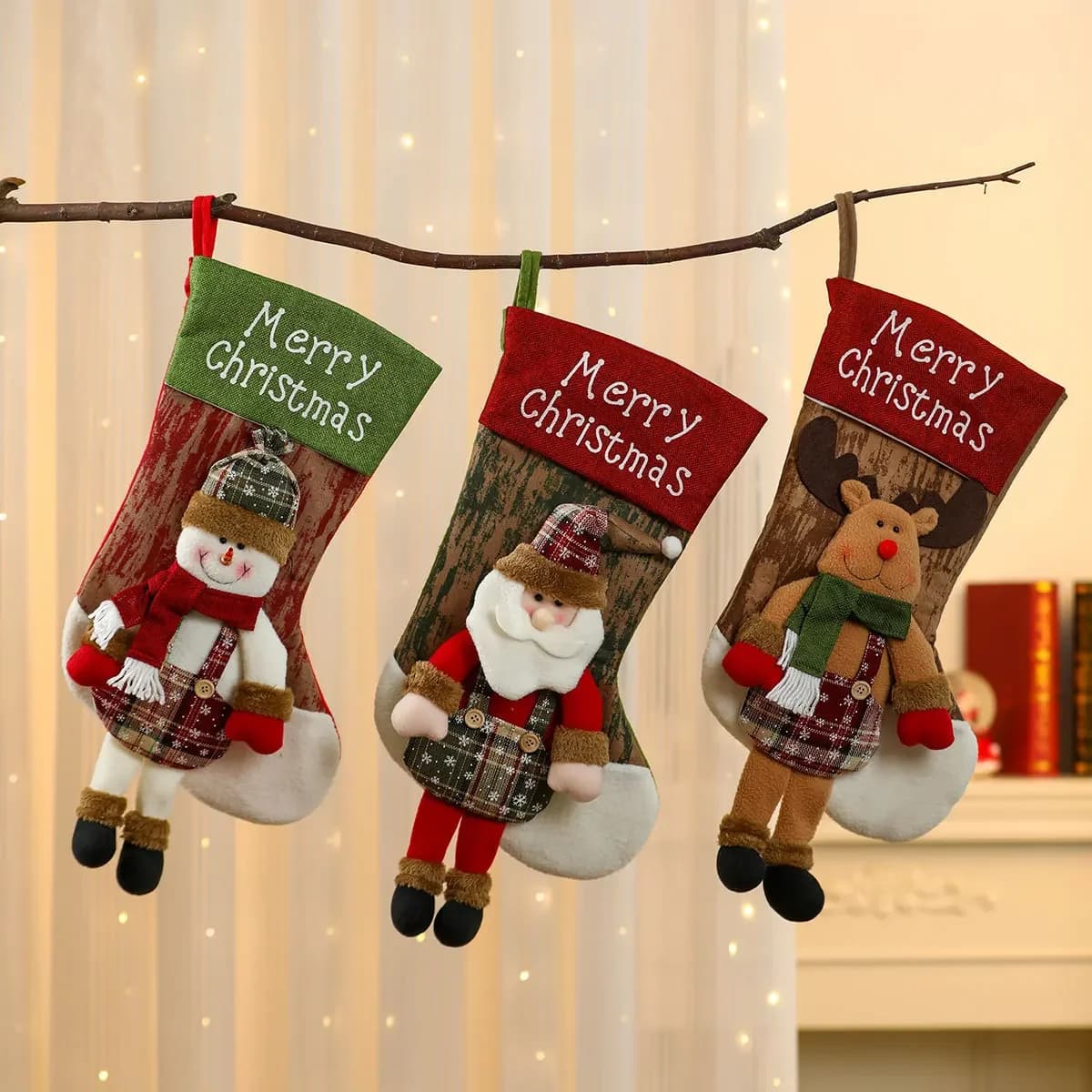 Large Plaid Christmas Stockings Set