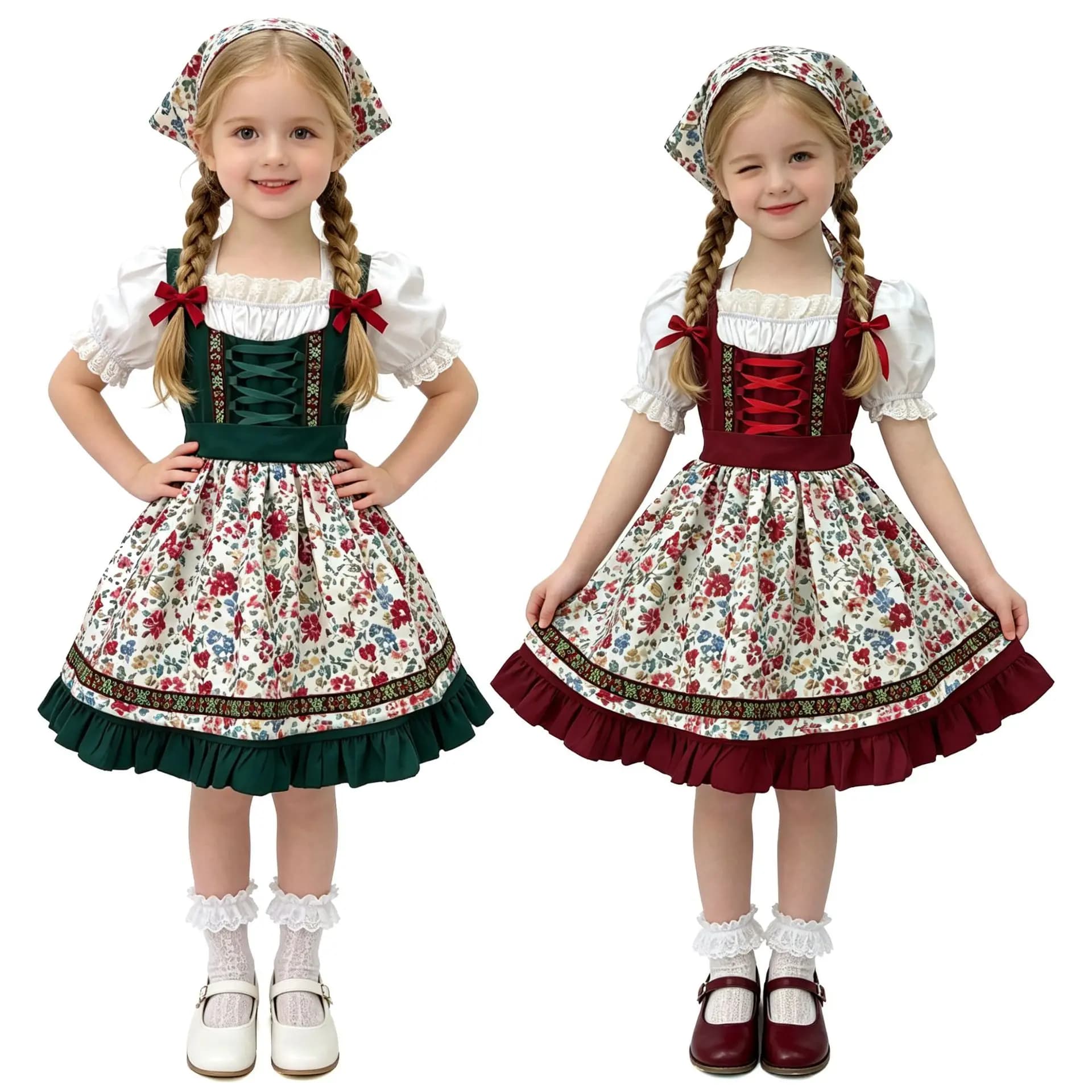 Girls Bavarian Dirndl Floral Performance Dress