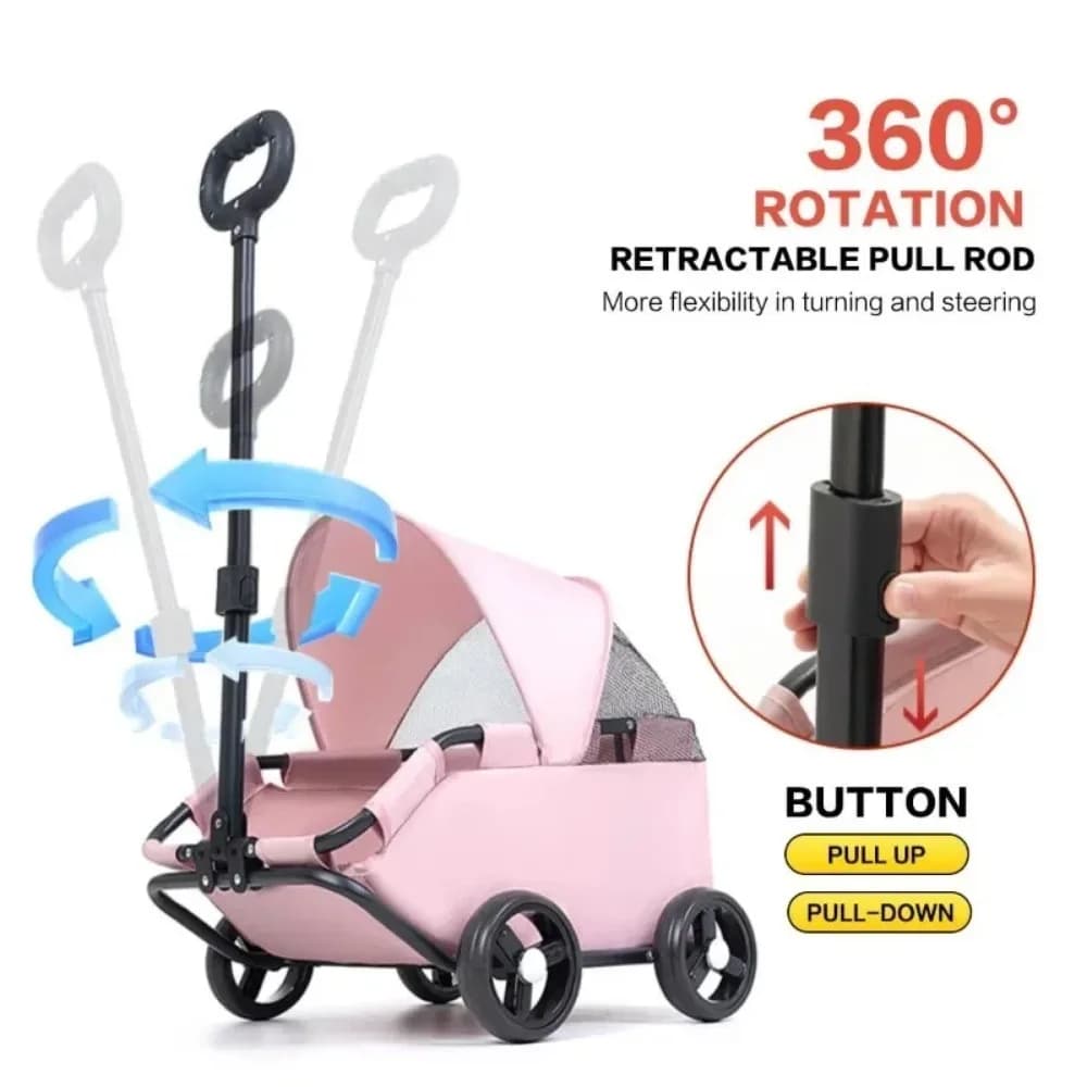 Foldable Portable Pet Stroller Manual Push-pull Small Pet Stroller Outdoor Travel Dog Walking Travel Pet Cat and Dog Stroller