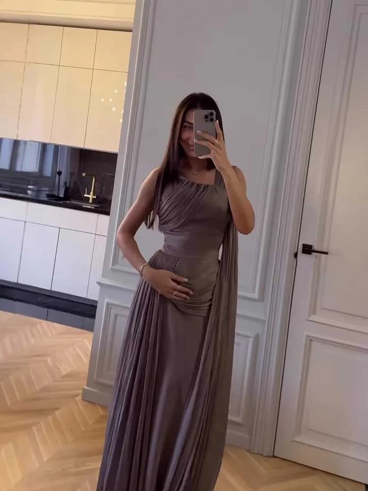 Long Maxi Dress with Pleated Waist