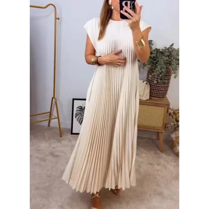 Women Dresses 2026 New fashion casual round-neck sleeveless pleated dress autumn spring women's clothing vestidoes