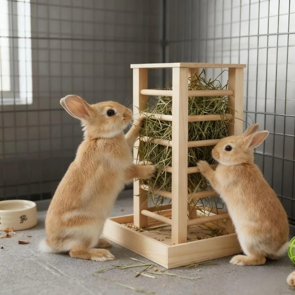 Wooden Rabbit Hay Manger with Detachable Tray