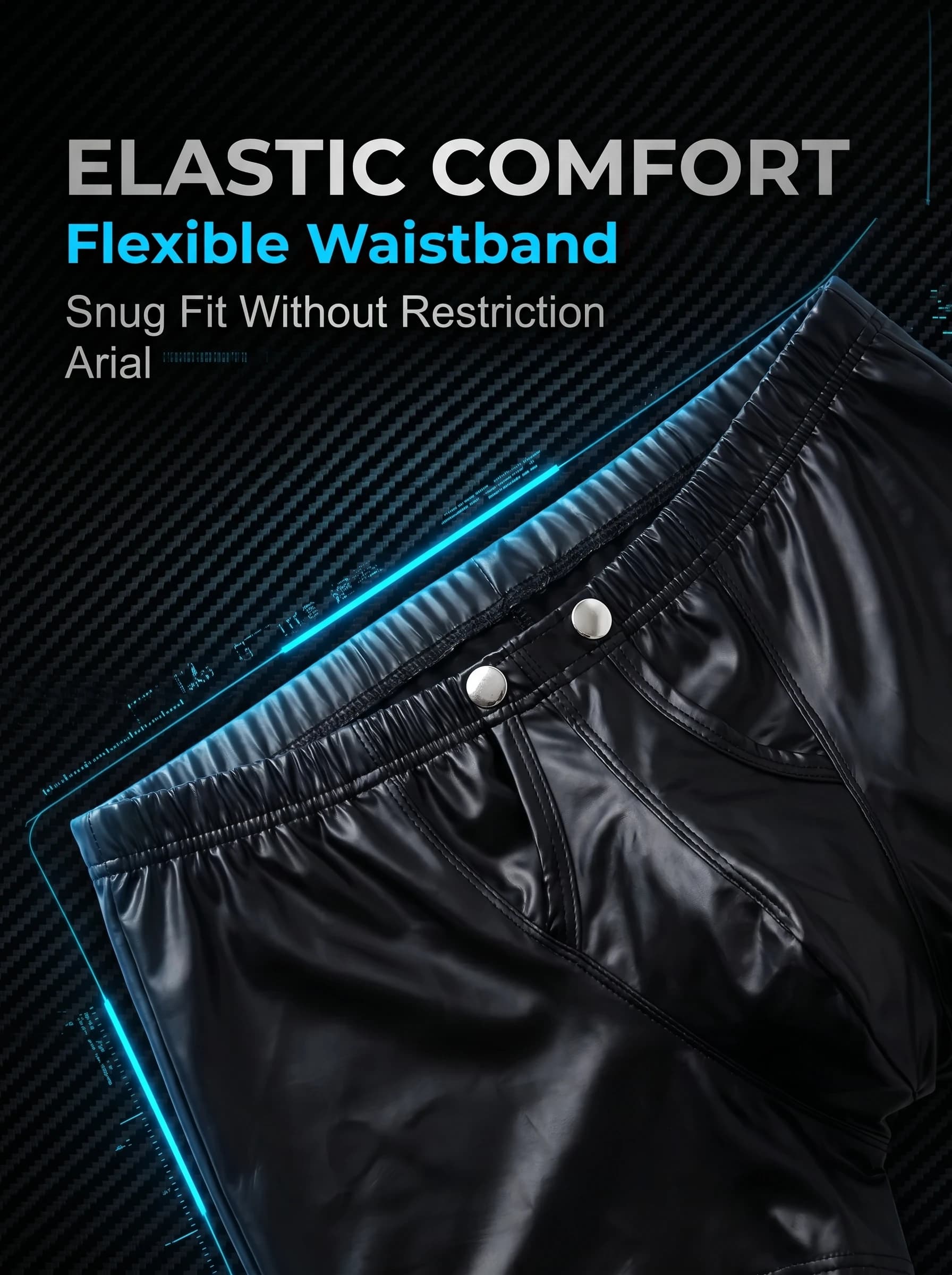 Men's PU Leather Boxer Briefs with Raised Button