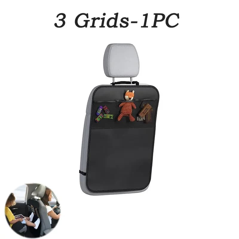 Black Seat Cover for Kids with 3 Pocket Storage Organizer, Waterproof Kick Mats Backseat Protector, Car Seat Back Protectors
