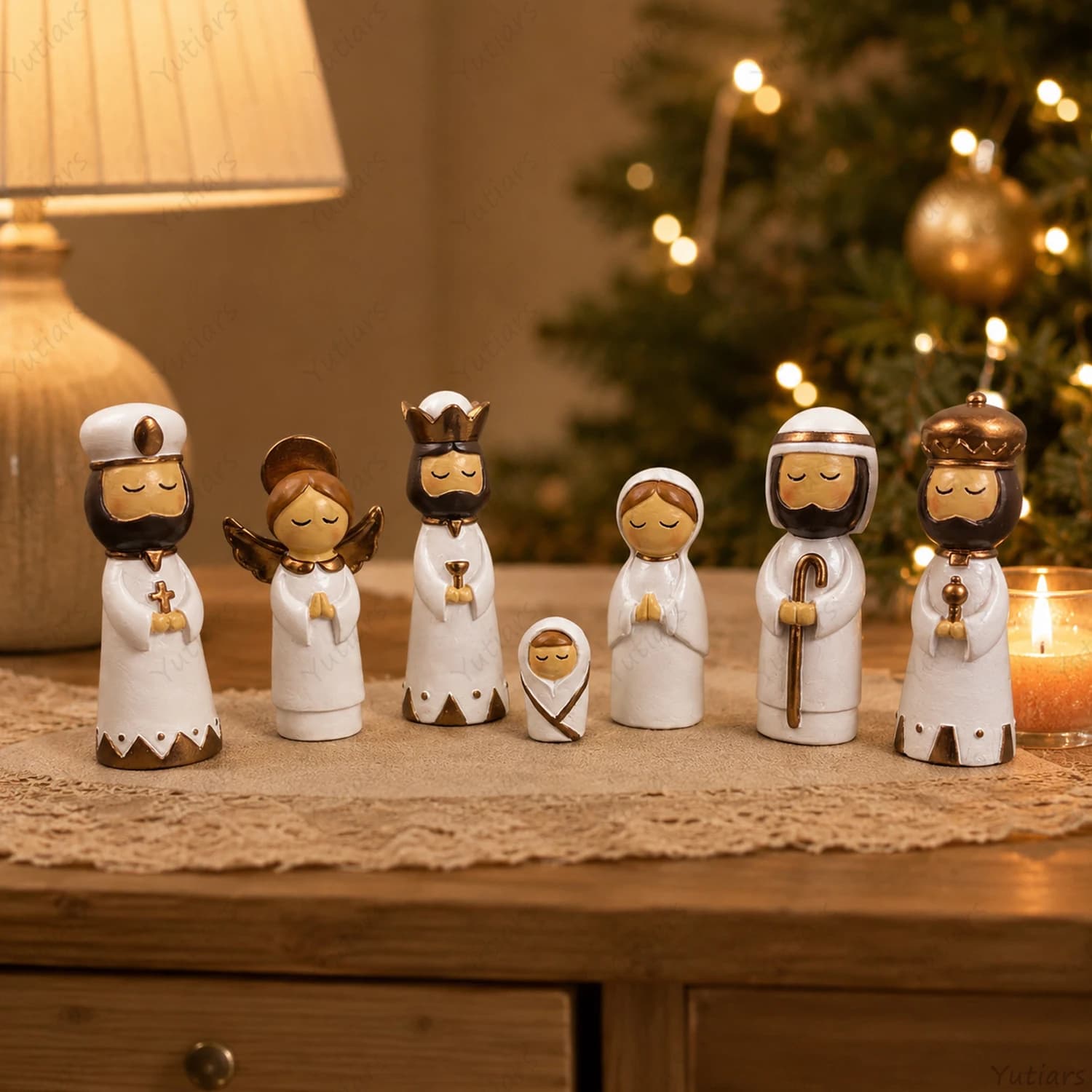 Nativity Figurines Set - 7 Piece Ceramic Christmas Decoration