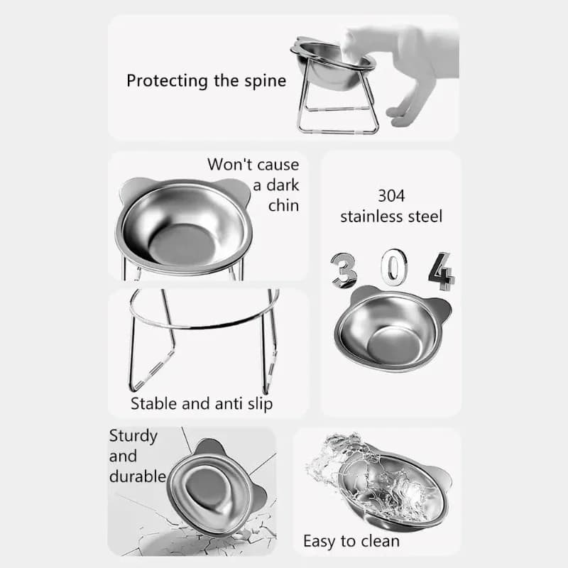 Elevated Stainless Steel Cat Bowl with Neck Guard