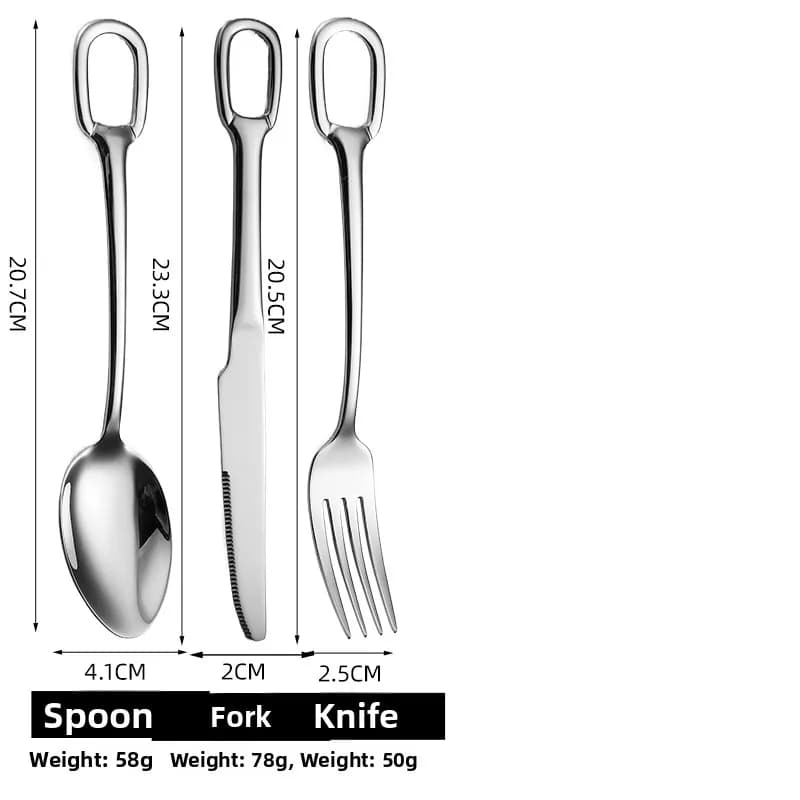 Silver hanging hole steak knife + silver hanging hole dinner fork + silver hanging hole dinner spoon