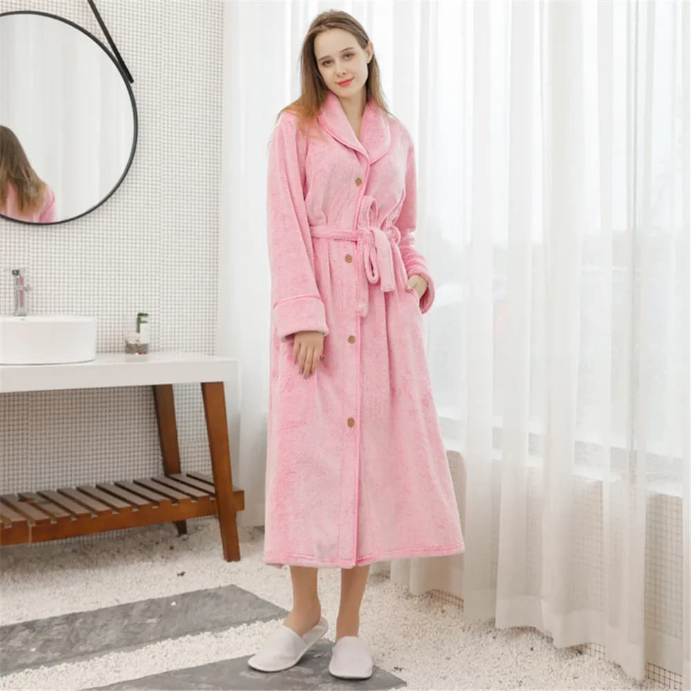 Flannel Button Nightgown Robe