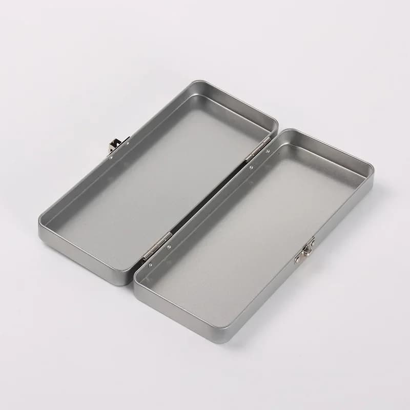 Office Supplies Storage-Perfect  Durable Silvery Gray Metal Rectangular Box with Lid-Ideal for Bills Cosmetics for Home Office