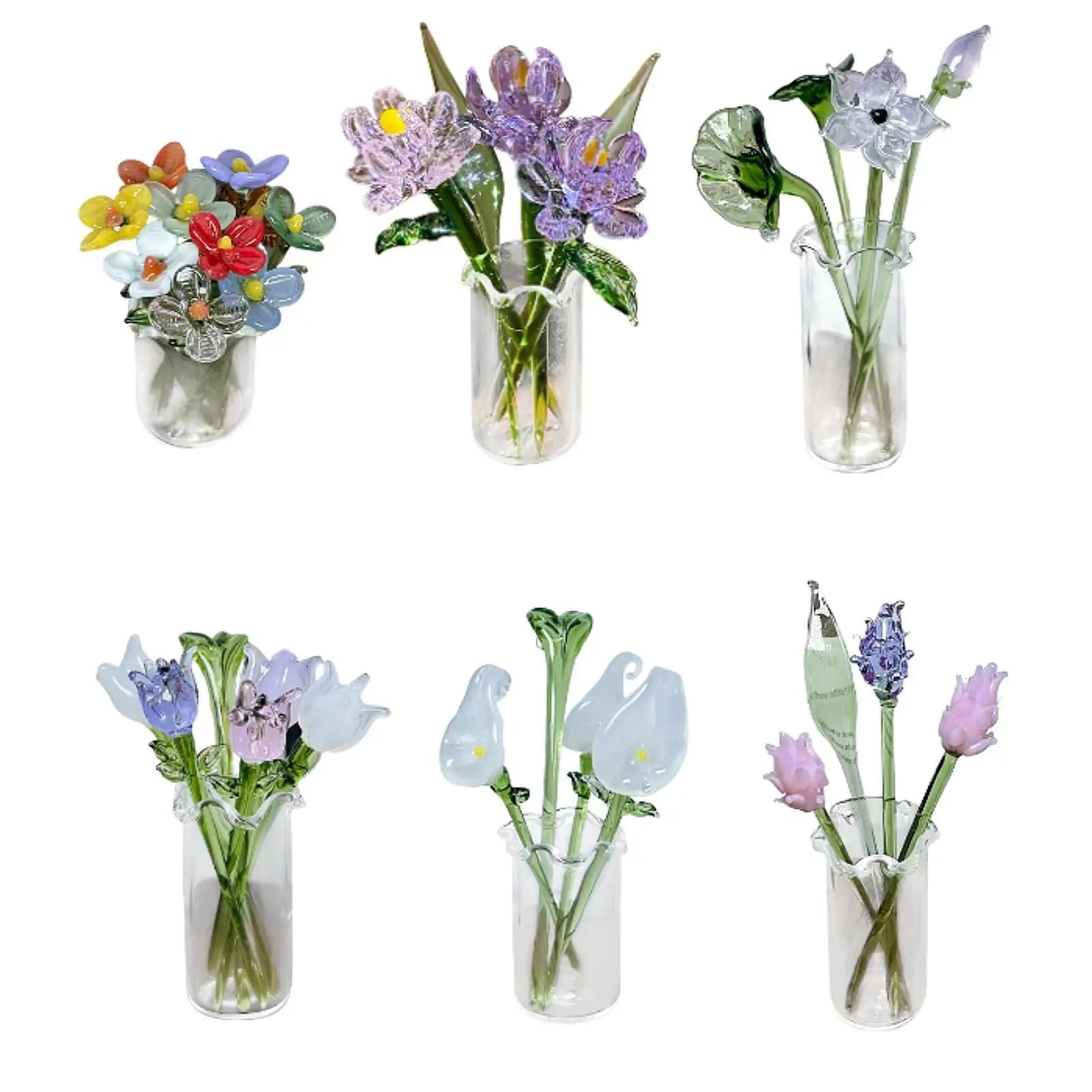 Glass Flowers Figurine with Vase
