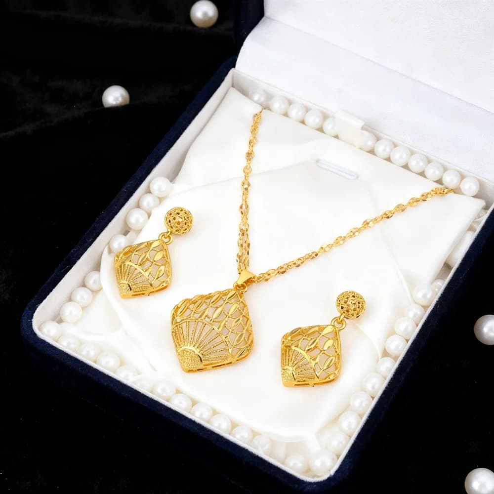 Dubai Gold Jewelry Set for Women Wedding Party Necklace Earrings Sets Indian Jewelry Set Free Shipping Bridal Costume Gifts