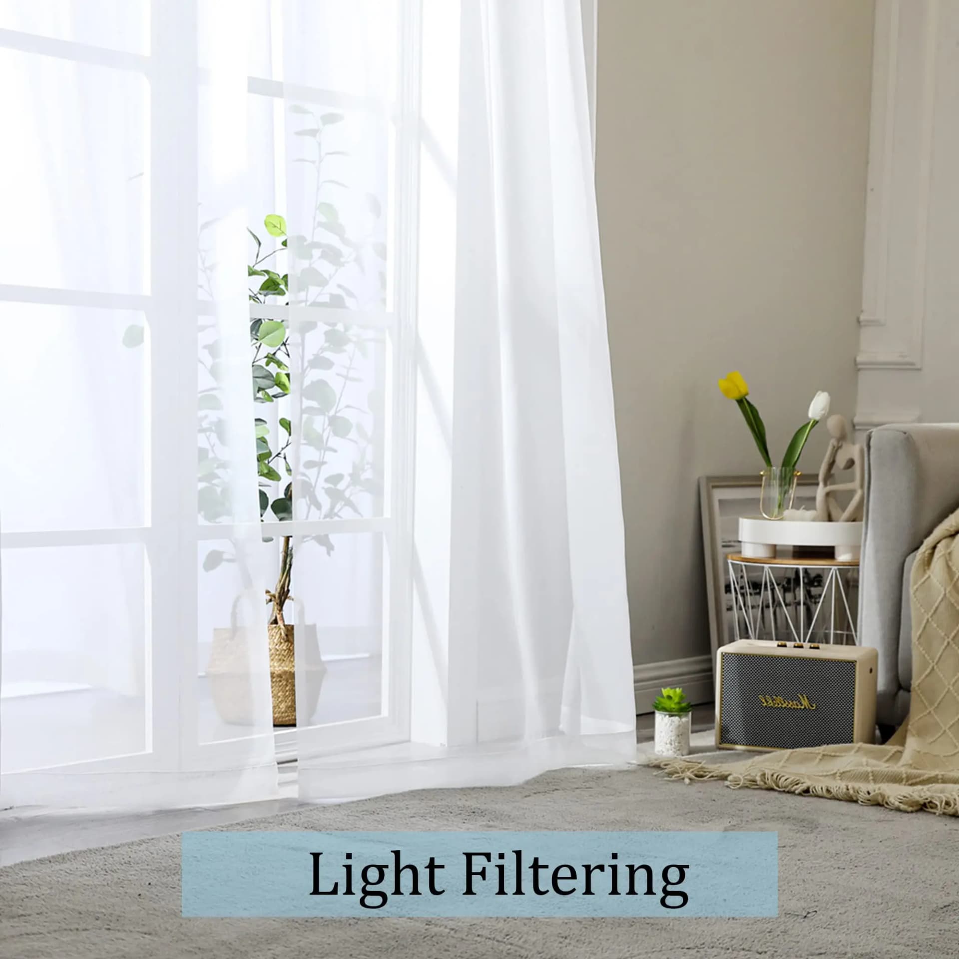 Sheer White Curtains, 2 Panels