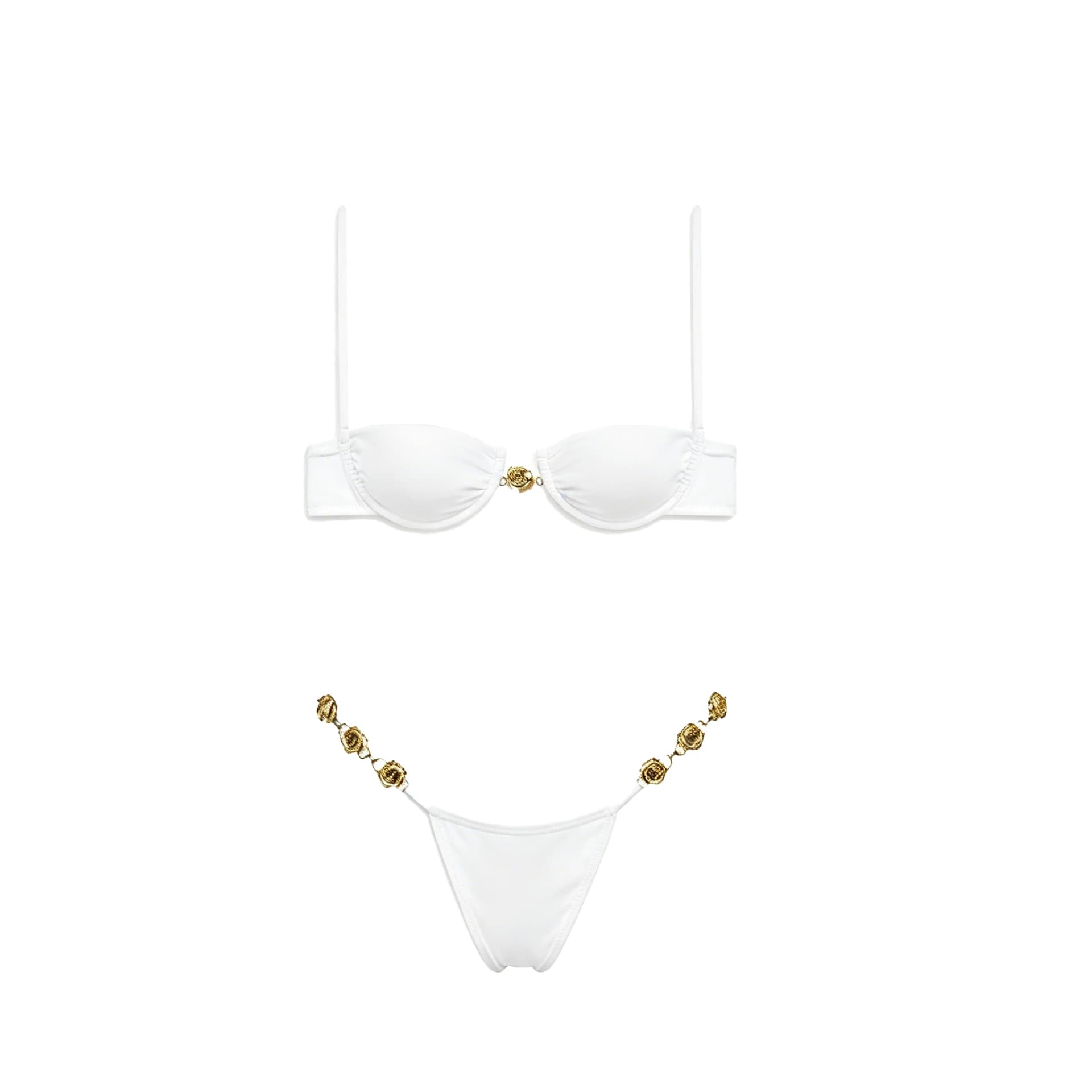 White Halter High-Leg Bikini With Skirt