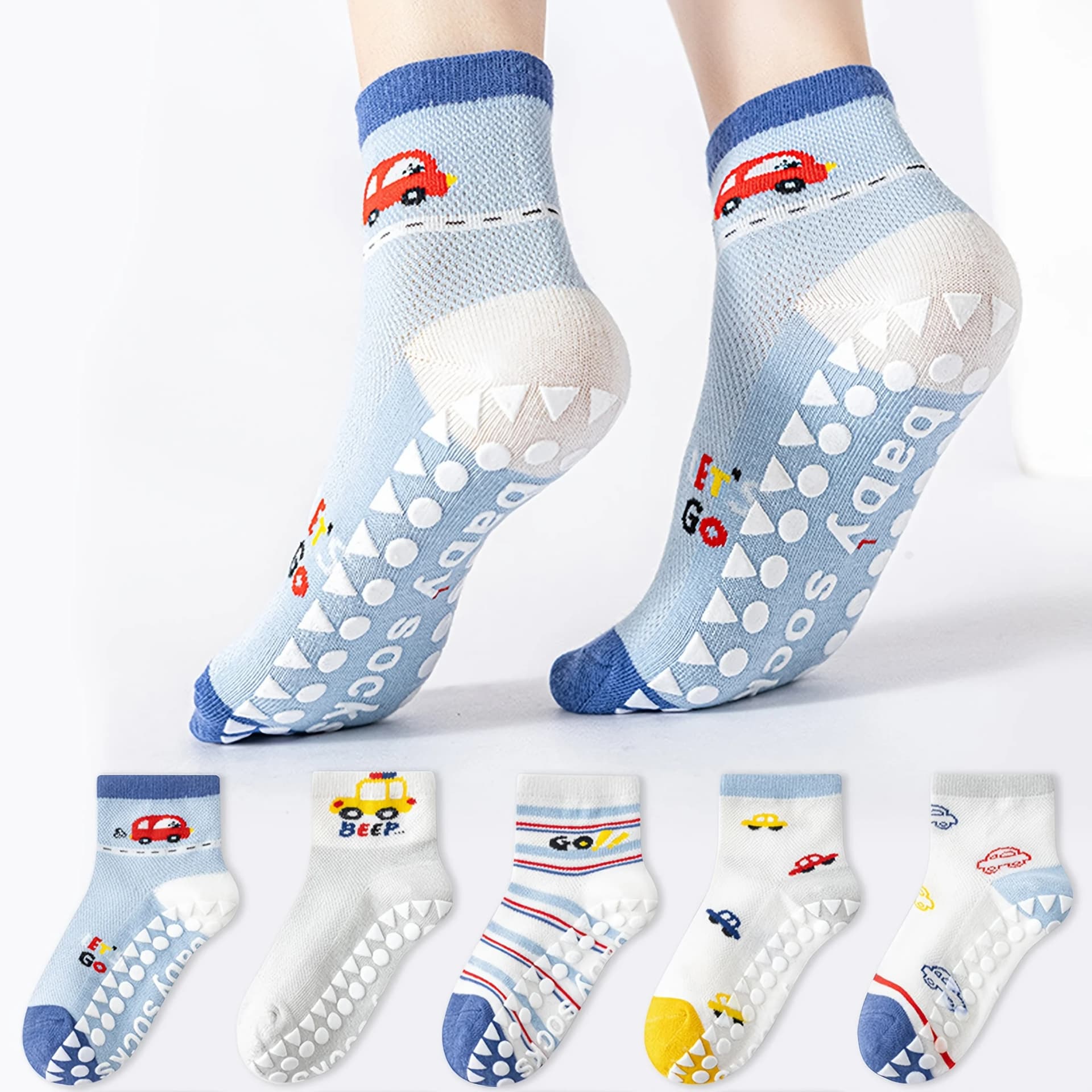 Children's Floor Socks with Non-Slip Soles, 5-Pack
