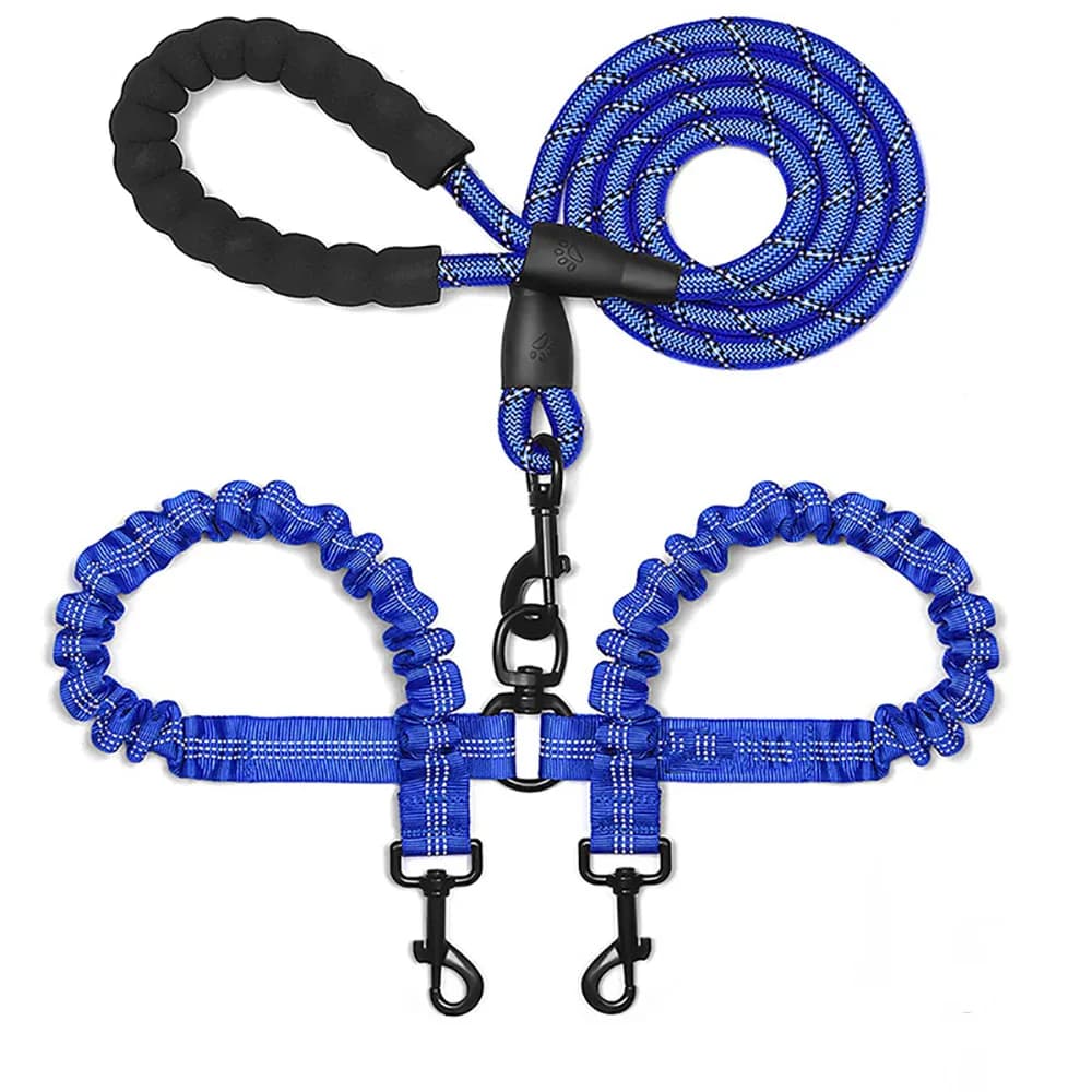Double Dog Leash Coupler with Poop Bag