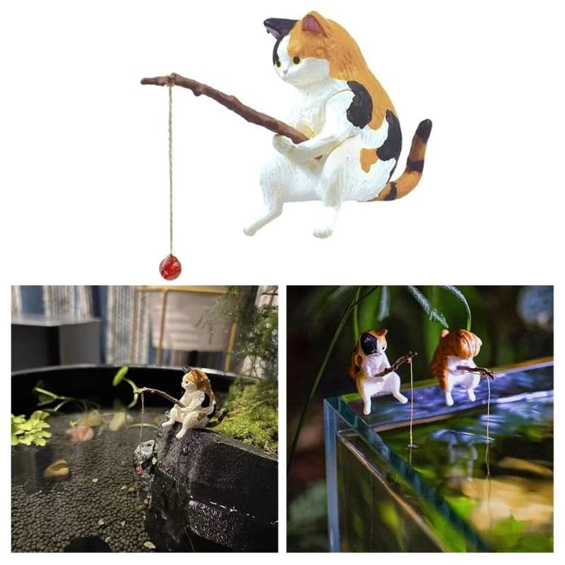 Fishing Cat Ornaments Fish  Landscaping Aquarium Decoration Mini Cat Statue Fish  Accessories Household Supplies