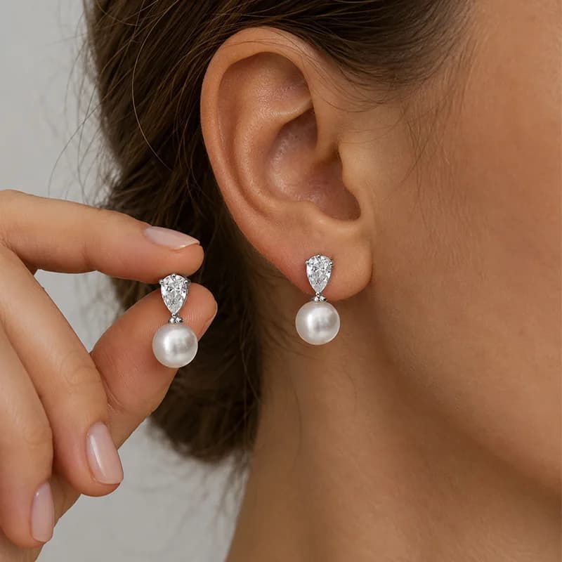 Pearl Teardrop Cubic Zirconia Dangle Earrings