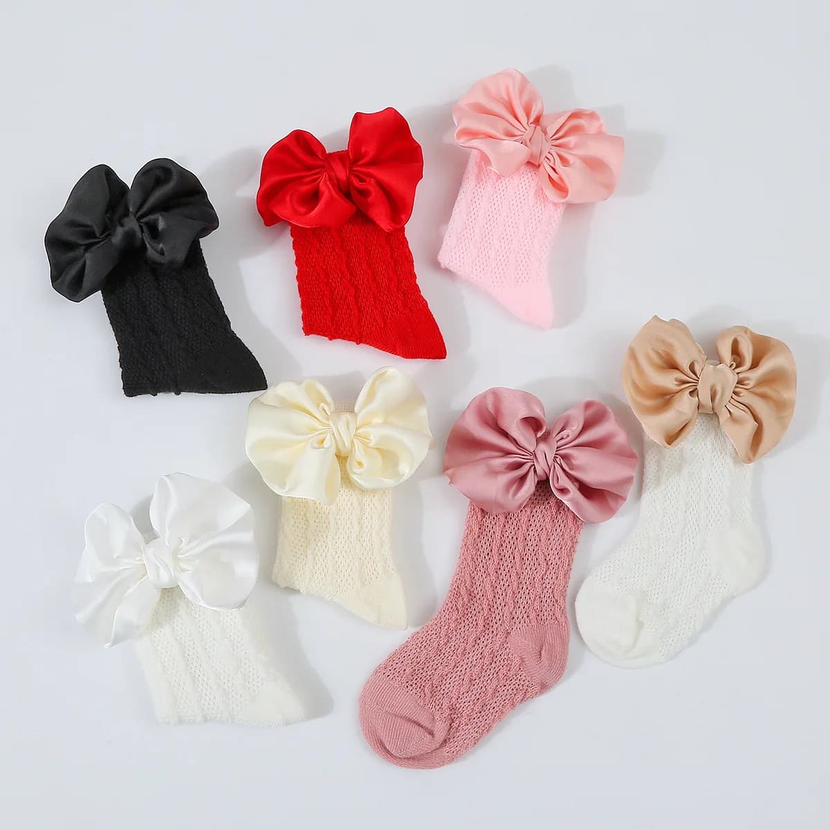 Newborn Bowknot Headband and Hollow Knit Socks Set