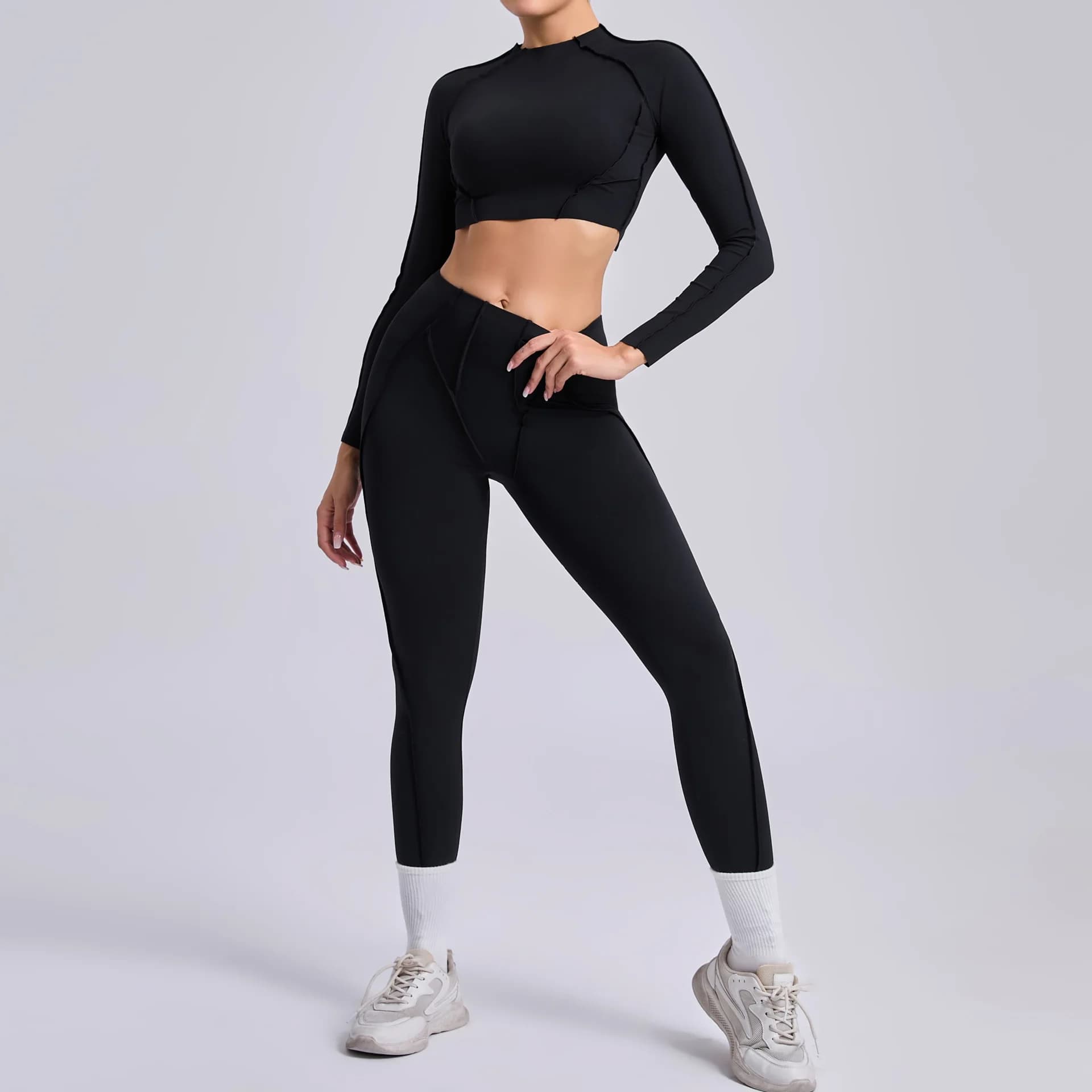 Yoga Set 2 Pieces Workout Tracksuits Gym Clothes Sportswear Yoga Suits For Women Fitness Set Sports Long Sleeved Gym Leggings