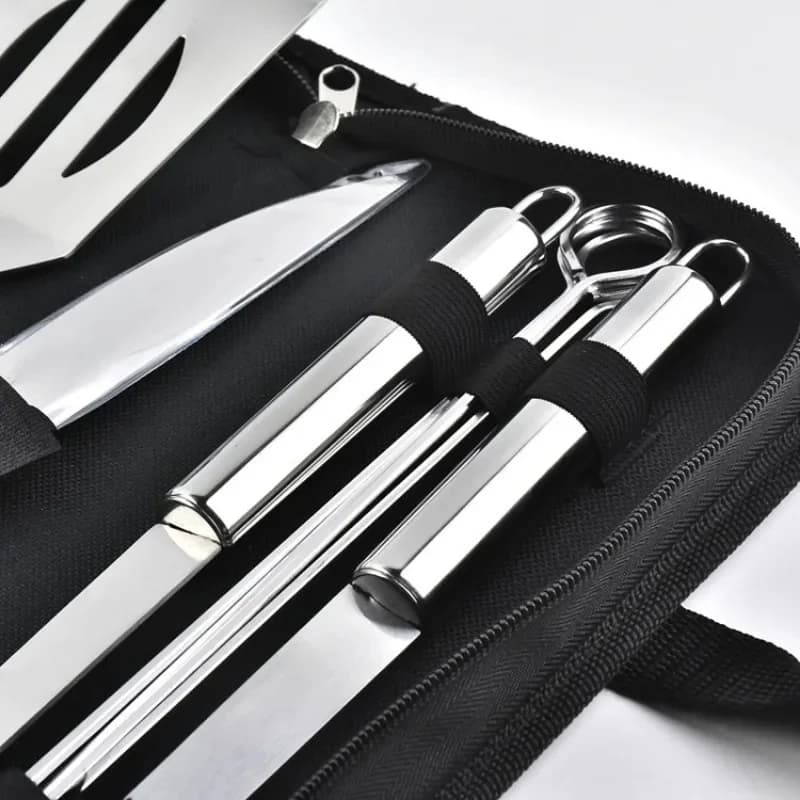 Stainless Steel BBQ Tool Set Portable Cloth Storage Bag Grill Accessories Outdoor Barbecue Camping Cooking