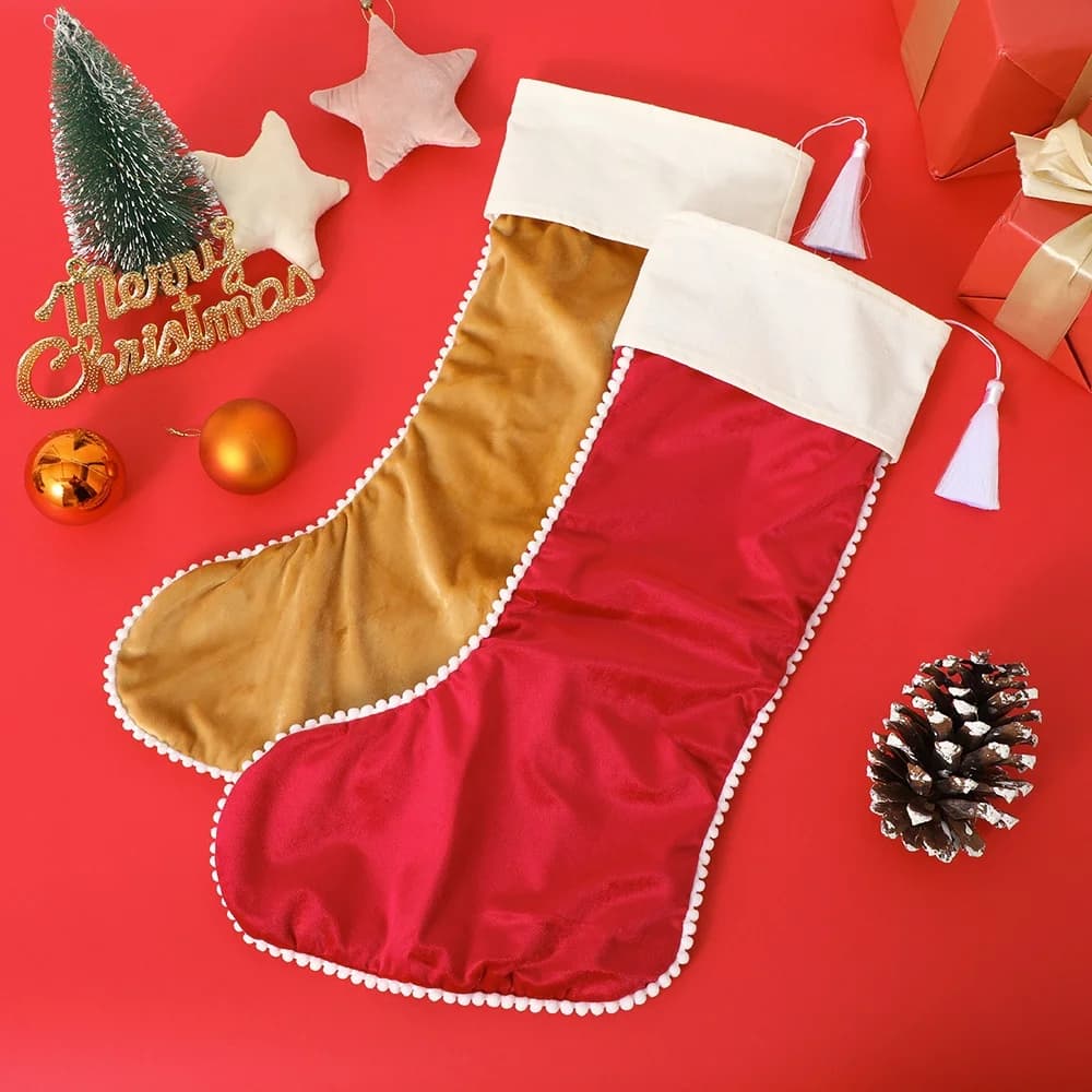 Velvet Christmas Stockings with Pom Trim
