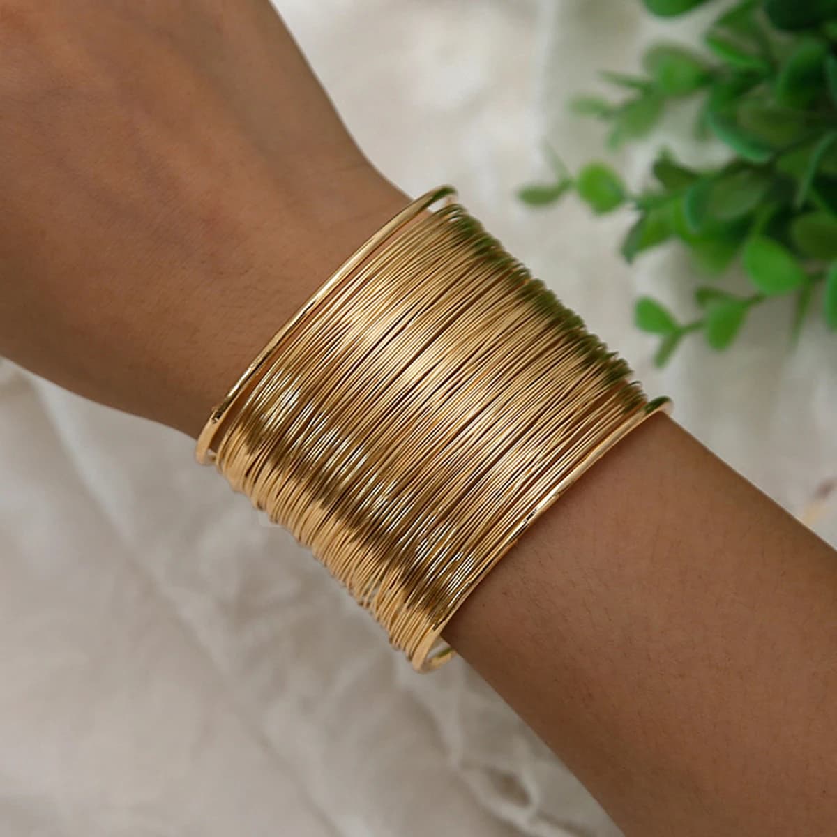 Valentine's Day Gift: A Multi-layered Hollowed-out Steel Wire C-shaped Opening Bracelet, A Popular Street Style Punk Bracelet Fr