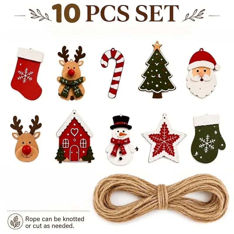 Christmas Wood Decorations Set