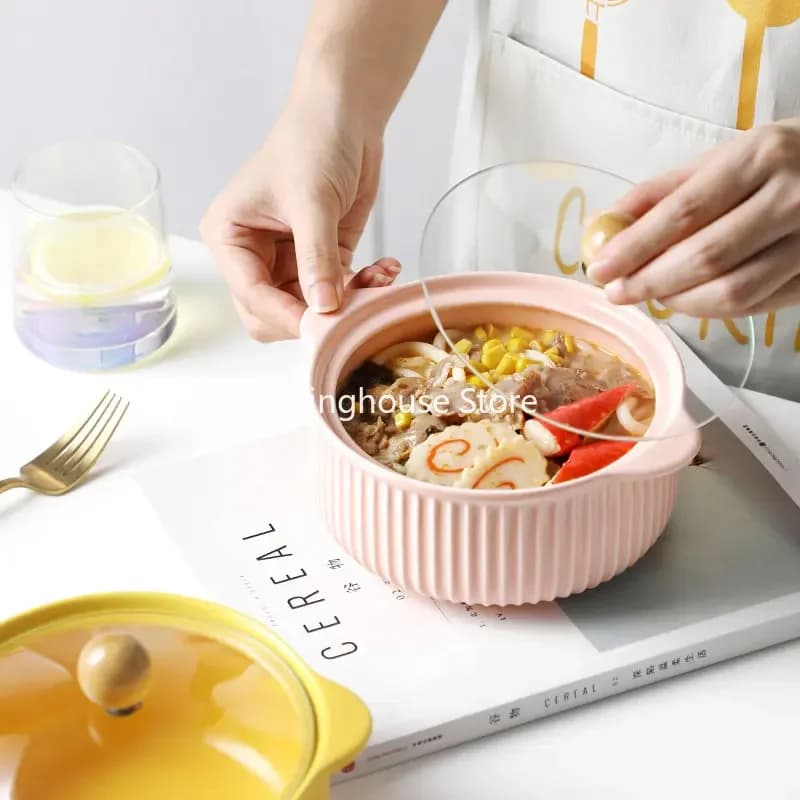 Ceramic Bowl with Glass Lid Stockpot