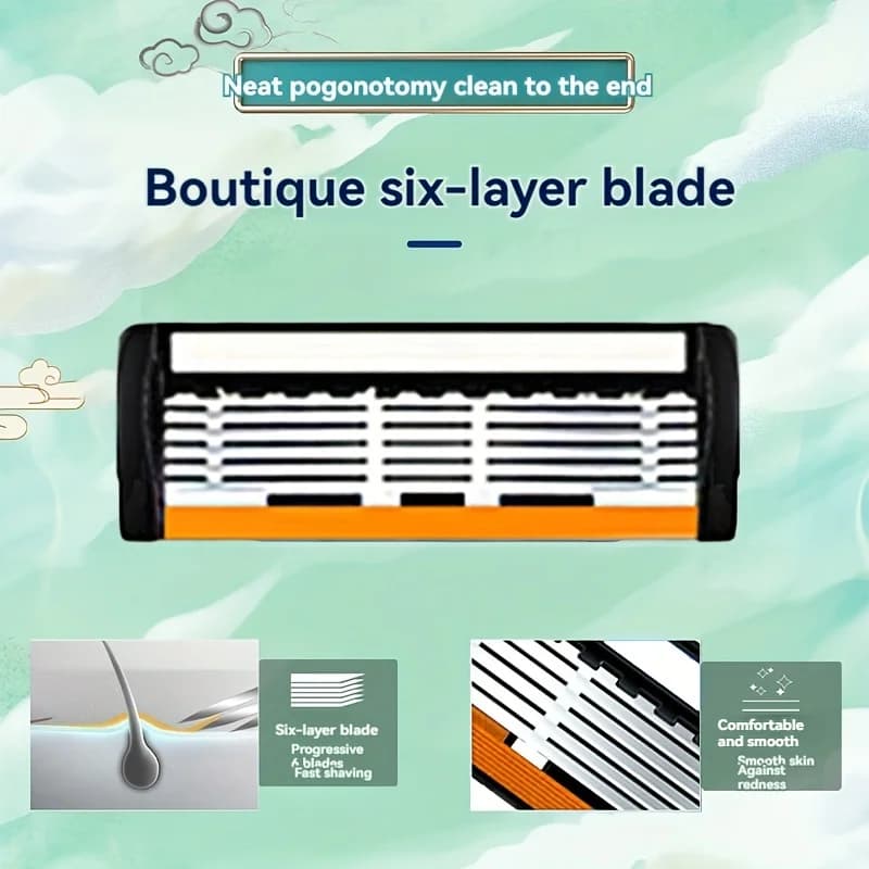 6-Blade Manual Razor with Non-Slip Grip