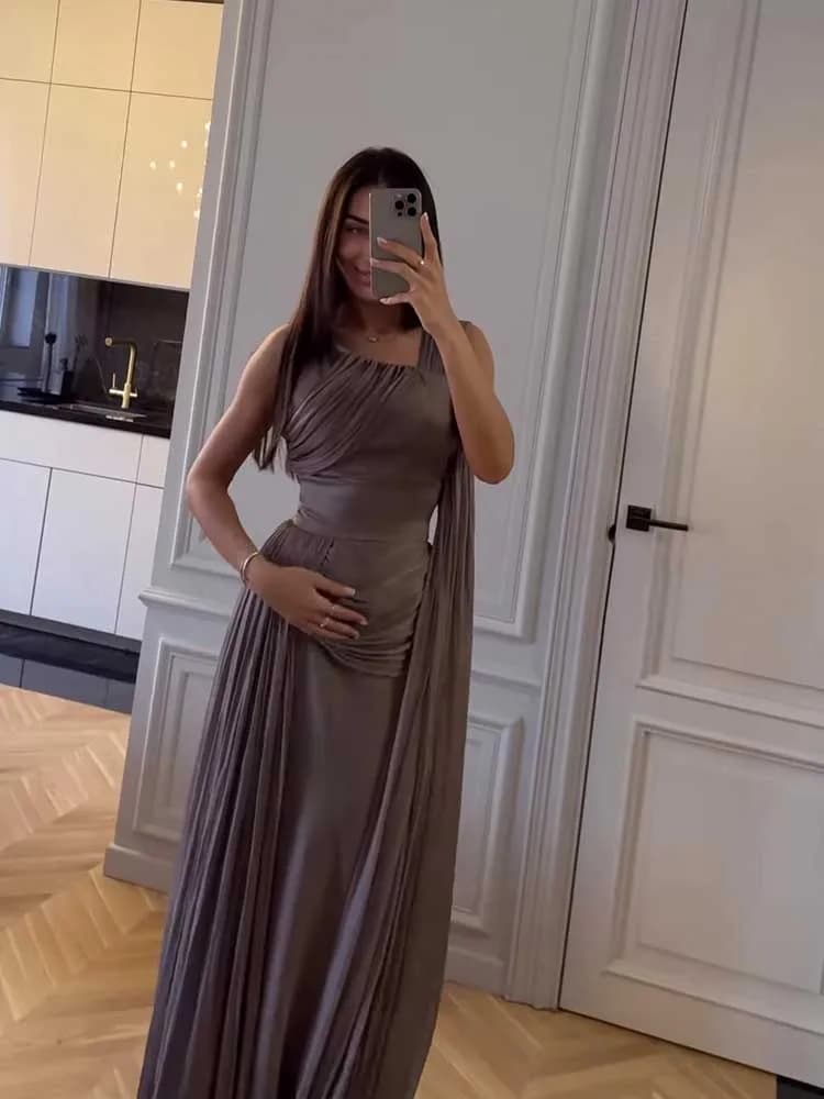 Long Maxi Dress with Pleated Waist