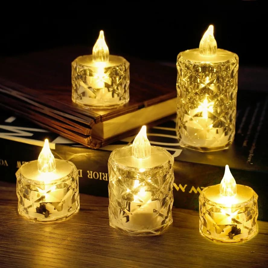 LED Crystal Candle Light 24/12PCS Flameless LED Light Candle Electronic Night Lamp Dating Party Holiday Home Wedding Decoration