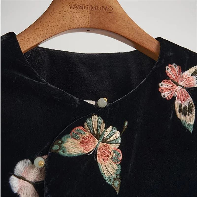 Women's Butterfly Embroidered Cotton Vest