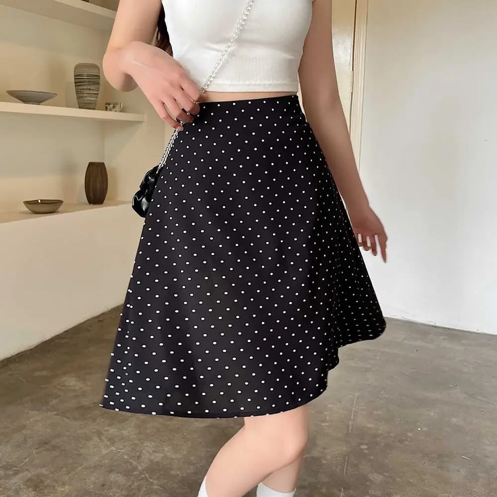 Women's High Waist Red Midi Skirt